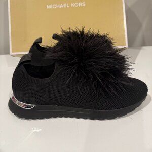 NEW Michael Kors Black Fuzzy Pom Pom Sneakers - Size 10